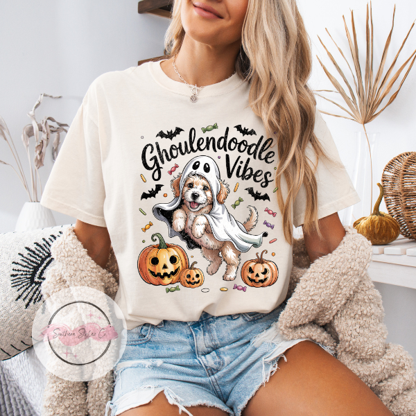 Tan Goldendoodle Halloween Dog Tshirt, Comfort Colors