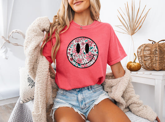 Floral Smiley Tee | Comfort Colors