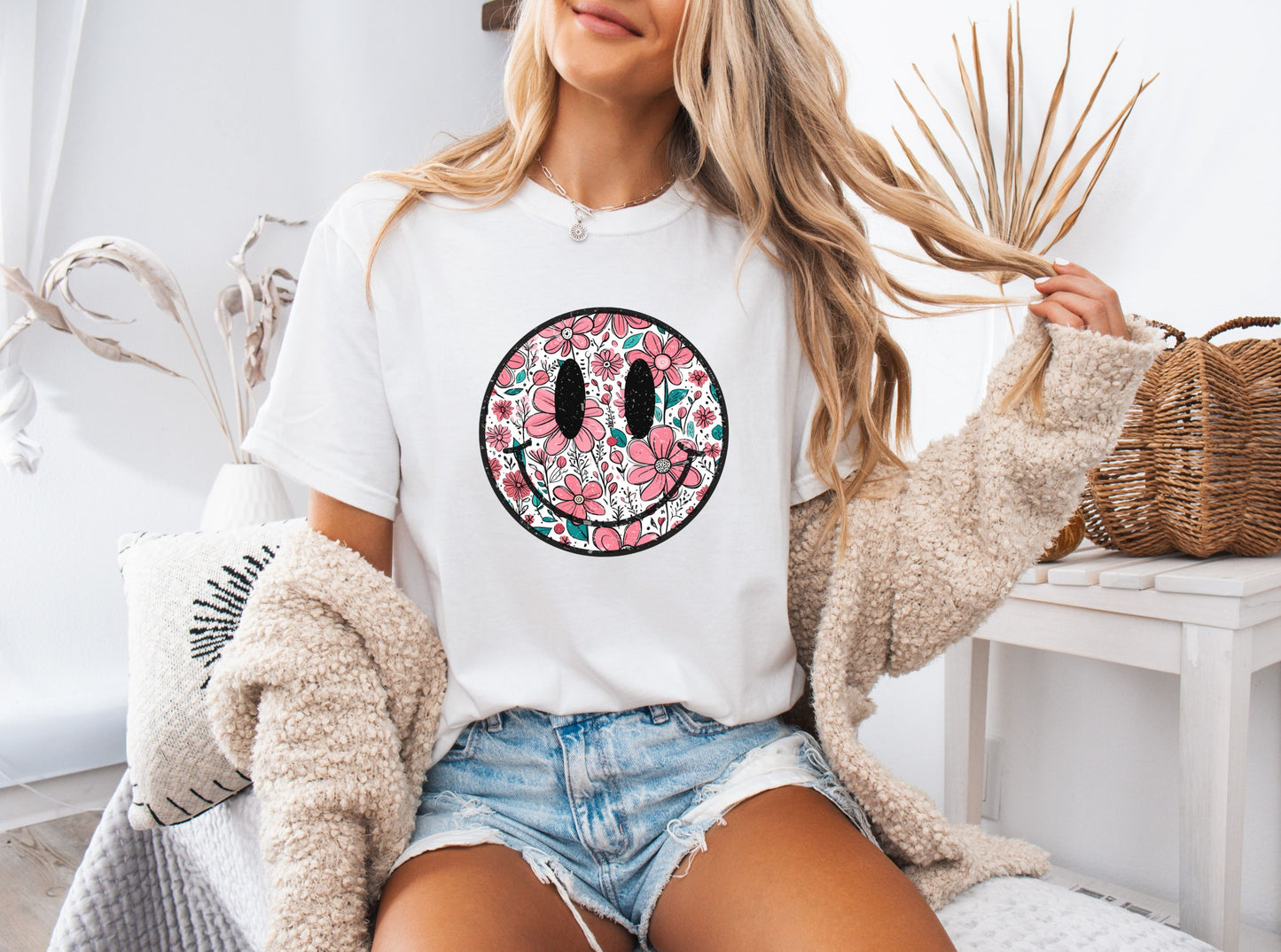 Floral Smiley Tee | Comfort Colors