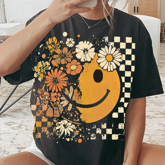 Floral Fall Smiley Tee | Comfort Colors