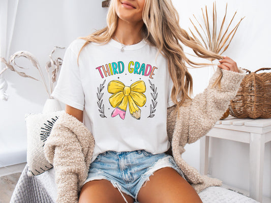 Third Grade Bow T-Shirt | Perfect for Back to School, Teacher Gift, Kids' Birthday, Classroom Party