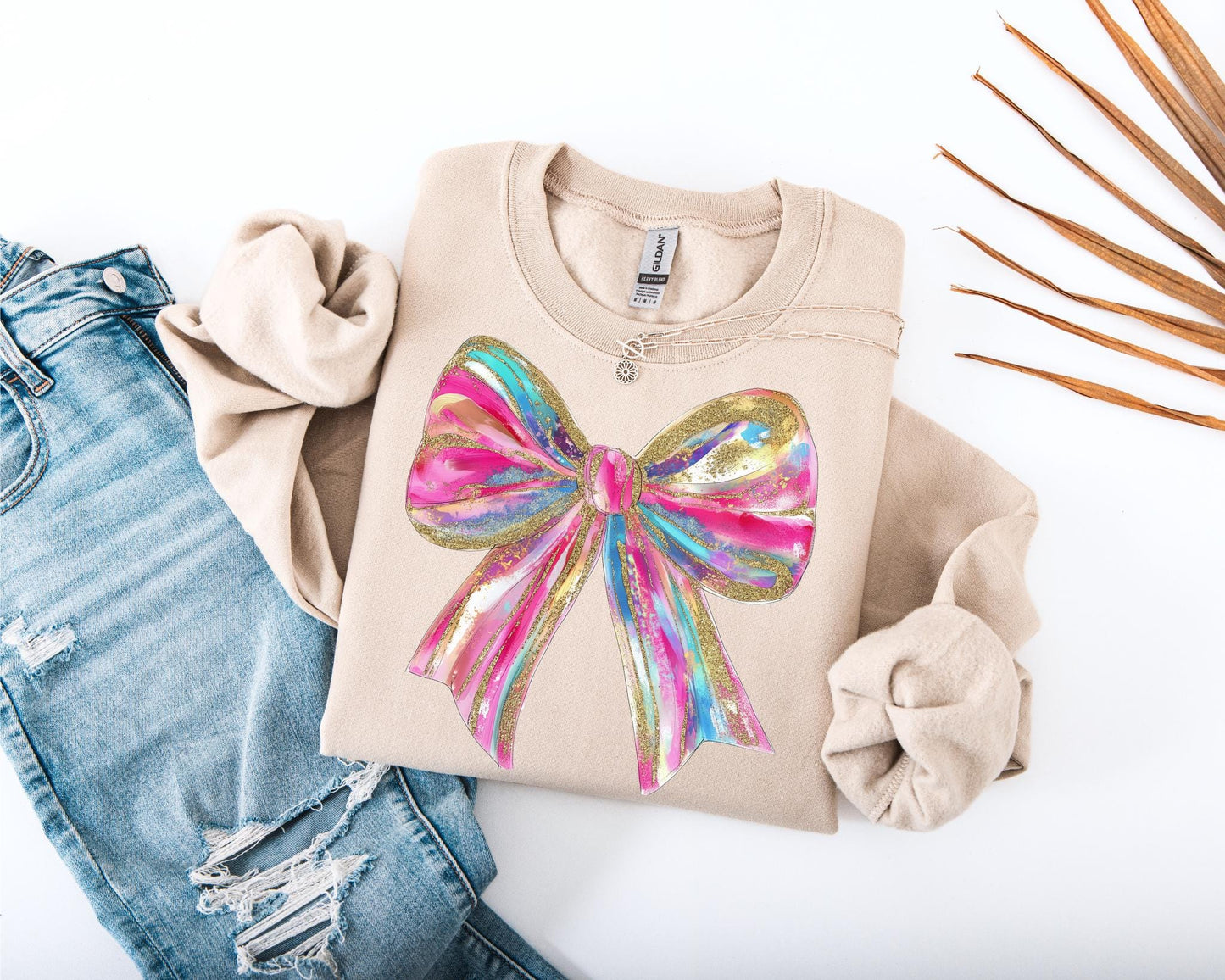 Coquette Paint Bow Sweatshirt, Cute Crewneck Jumper, Colorful Pullover, Bow Design Top, Casual Sweatshirt, Trendy Printed Sweater