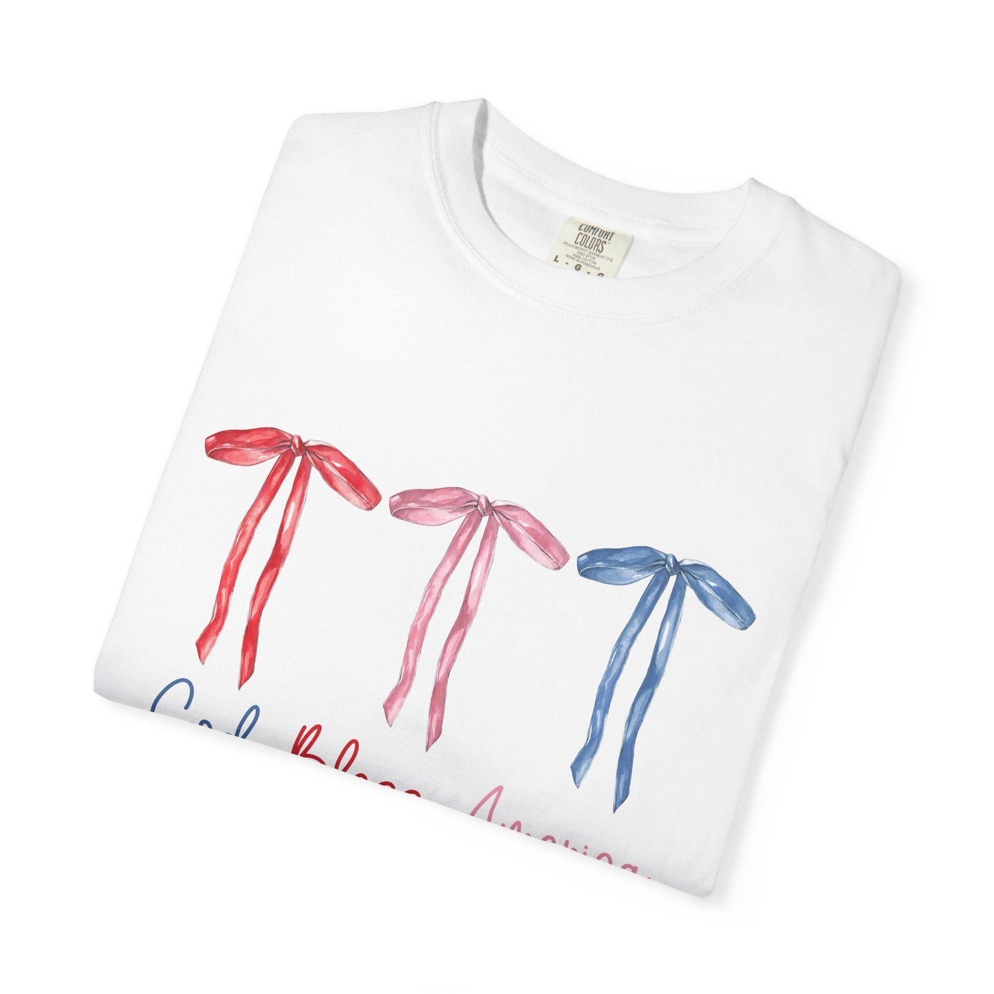 Patriotic T-Shirt with Ribbons, Comfortable Cotton Tee, God Bless America Shirt, Unisex Independence Day Gift, Casual Everyday Wear